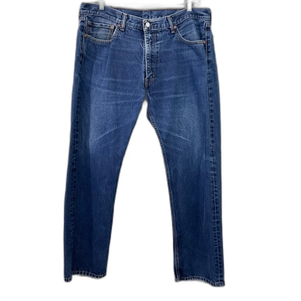 Levis 505 Jeans Mens 40x30 Blue Denim Regular Straight Dark Wash Western fadded
